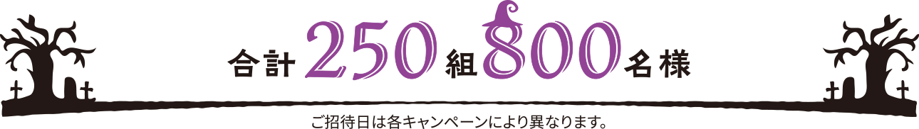 合計250組800名様 ご招待日は各キャンペーンにより異なります。