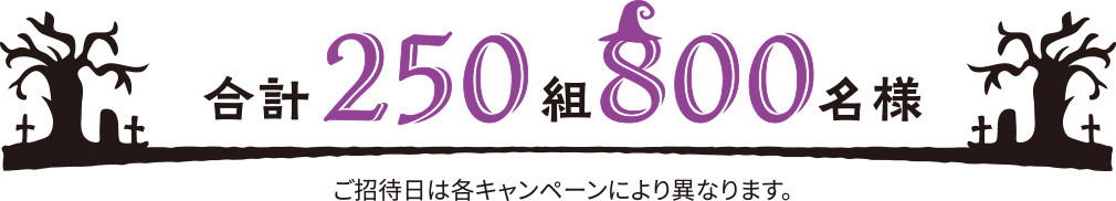 合計250組800名様 ご招待日は各キャンペーンにより異なります。