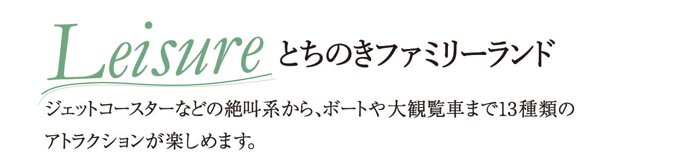 とちのきファミリーランド ジェットコースターなどの絶叫系から、ボートや大観覧車まで13種類のアトラクションが楽しめます。