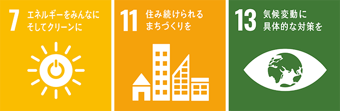 7 エネルギーをみんなにそしてクリーンに 11 住み続けられるまちづくりを 13 気候変動に具体的な対策を