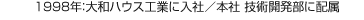 1998年：大和ハウス工業に入社／本社 技術開発部に配属