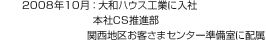 2008年10月：大和ハウス工業に入社 本社CS推進部 関西地区お客さまセンター準備室に配属