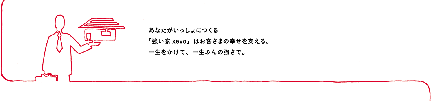 あなたがいっしょにつくる「強い家xevo」はお客さまの幸せを支える。一生をかけて、一生ぶんの強さで。