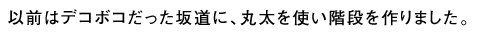 以前はデコボコだった坂道に、丸太を使い階段を作りました。