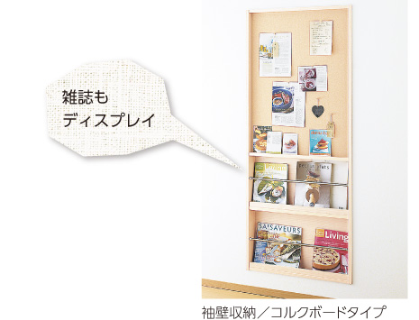 袖壁収納／コルクボードタイプ…雑誌もディスプレイ