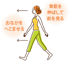 おなかをへこませる 背筋を伸ばして前を見る