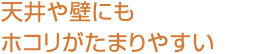 天井や壁にもホコリがたまりやすい